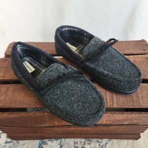 Dearfoams Memory Foam Slippers Mens 11-12 Large Closed Back Gray Shoe Plaid In